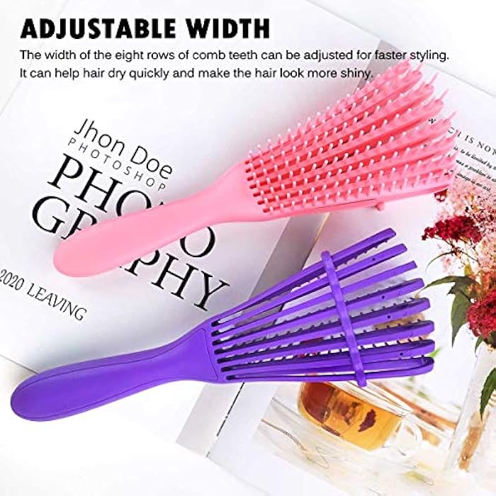 A.DASHER Detangling Brush for Afro American/African 3a to 4c , Wavy/Curly/Coily Hair - Women's Scalp Massaging Comb for Wet/Dry/Oily/Thick/Long Textured Hair, Knot Detangler (2 pcs, Purple-Pink) - Image 2